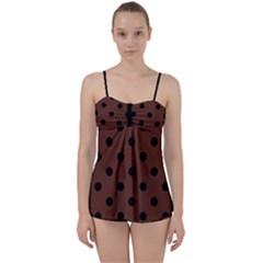 Large Black Polka Dots On Emperador Brown - Babydoll Tankini Set by FashionLane