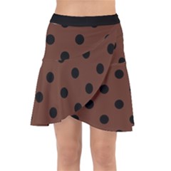 Large Black Polka Dots On Emperador Brown - Wrap Front Skirt by FashionLane