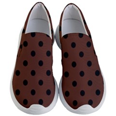 Large Black Polka Dots On Emperador Brown - Women s Lightweight Slip Ons by FashionLane