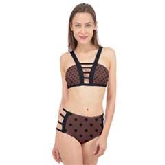 Large Black Polka Dots On Emperador Brown - Cage Up Bikini Set by FashionLane