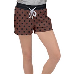 Large Black Polka Dots On Emperador Brown - Velour Lounge Shorts by FashionLane