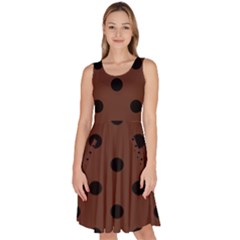 Large Black Polka Dots On Emperador Brown - Knee Length Skater Dress With Pockets by FashionLane