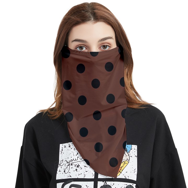 Large Black Polka Dots On Emperador Brown - Face Covering Bandana (Triangle)