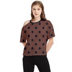 Large Black Polka Dots On Emperador Brown - One Shoulder Cut Out Tee by FashionLane