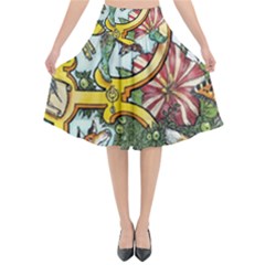 The Illustrated Alphabet - R - By Larenard Flared Midi Skirt by LaRenard