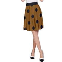 Large Black Polka Dots On Just Brown - A-line Skirt by FashionLane