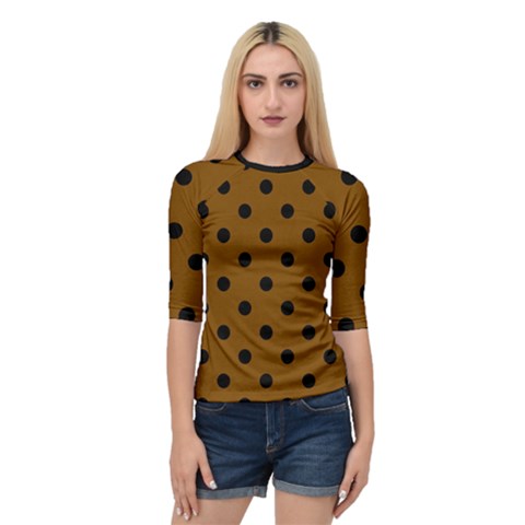 Large Black Polka Dots On Just Brown - Quarter Sleeve Raglan Tee by FashionLane