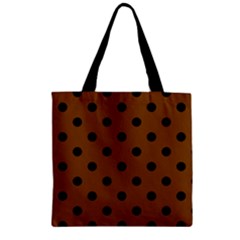 Large Black Polka Dots On Just Brown - Zipper Grocery Tote Bag by FashionLane