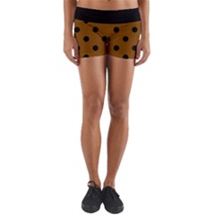 Large Black Polka Dots On Just Brown - Yoga Shorts by FashionLane