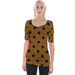 Large Black Polka Dots On Just Brown - Wide Neckline Tee