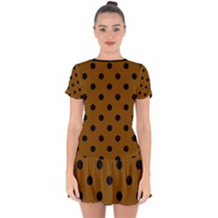 Large Black Polka Dots On Just Brown - Drop Hem Mini Chiffon Dress by FashionLane