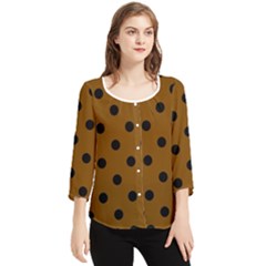 Large Black Polka Dots On Just Brown - Chiffon Quarter Sleeve Blouse by FashionLane