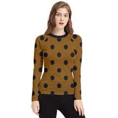 Large Black Polka Dots On Just Brown - Women s Long Sleeve Rash Guard by FashionLane