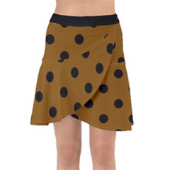 Large Black Polka Dots On Just Brown - Wrap Front Skirt by FashionLane