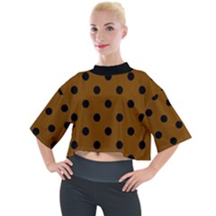 Large Black Polka Dots On Just Brown - Mock Neck Tee