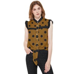 Large Black Polka Dots On Just Brown - Frill Detail Shirt