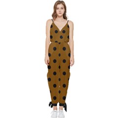 Large Black Polka Dots On Just Brown - Sleeveless Tie Ankle Jumpsuit by FashionLane