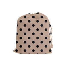 Large Black Polka Dots On Toasted Almond Brown - Drawstring Pouch (large) by FashionLane