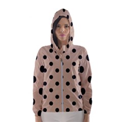 Large Black Polka Dots On Toasted Almond Brown - Women s Hooded Windbreaker by FashionLane