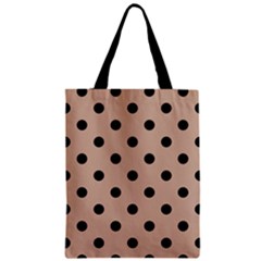 Large Black Polka Dots On Toasted Almond Brown - Zipper Classic Tote Bag by FashionLane