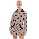 Large Black Polka Dots On Toasted Almond Brown - Women s Long Sleeve Casual Dress View1