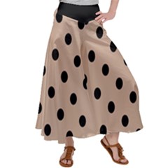 Large Black Polka Dots On Toasted Almond Brown - Satin Palazzo Pants by FashionLane