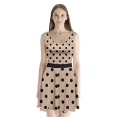 Large Black Polka Dots On Toasted Almond Brown - Split Back Mini Dress  by FashionLane