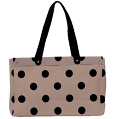 Large Black Polka Dots On Toasted Almond Brown - Canvas Work Bag by FashionLane