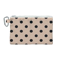 Large Black Polka Dots On Toasted Almond Brown - Canvas Cosmetic Bag (medium) by FashionLane