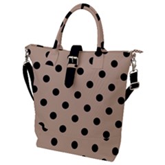 Large Black Polka Dots On Toasted Almond Brown - Buckle Top Tote Bag by FashionLane