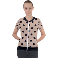 Large Black Polka Dots On Toasted Almond Brown - Short Sleeve Zip Up Jacket by FashionLane