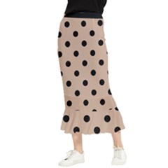 Large Black Polka Dots On Toasted Almond Brown - Maxi Fishtail Chiffon Skirt