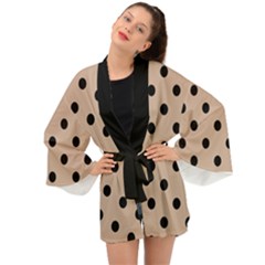 Large Black Polka Dots On Toasted Almond Brown - Long Sleeve Kimono by FashionLane