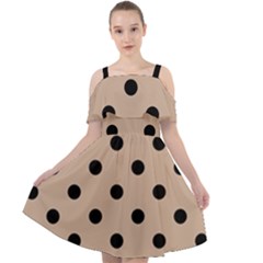 Large Black Polka Dots On Toasted Almond Brown - Cut Out Shoulders Chiffon Dress by FashionLane