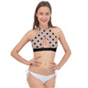 Large Black Polka Dots On Toasted Almond Brown - Cross Front Halter Bikini Top View1