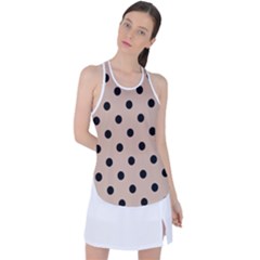 Large Black Polka Dots On Toasted Almond Brown - Racer Back Mesh Tank Top by FashionLane