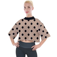 Large Black Polka Dots On Toasted Almond Brown - Mock Neck Tee