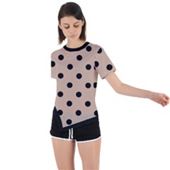 Large Black Polka Dots On Toasted Almond Brown - Asymmetrical Short Sleeve Sports Tee by FashionLane