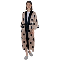 Large Black Polka Dots On Toasted Almond Brown - Maxi Satin Kimono by FashionLane