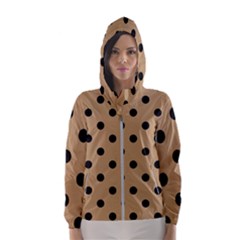 Large Black Polka Dots On Wood Brown - Women s Hooded Windbreaker by FashionLane