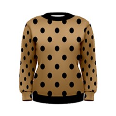 Large Black Polka Dots On Wood Brown - Women s Sweatshirt by FashionLane