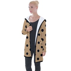 Large Black Polka Dots On Wood Brown - Longline Hooded Cardigan by FashionLane