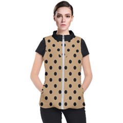 Large Black Polka Dots On Wood Brown - Women s Puffer Vest by FashionLane