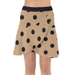 Large Black Polka Dots On Wood Brown - Wrap Front Skirt by FashionLane