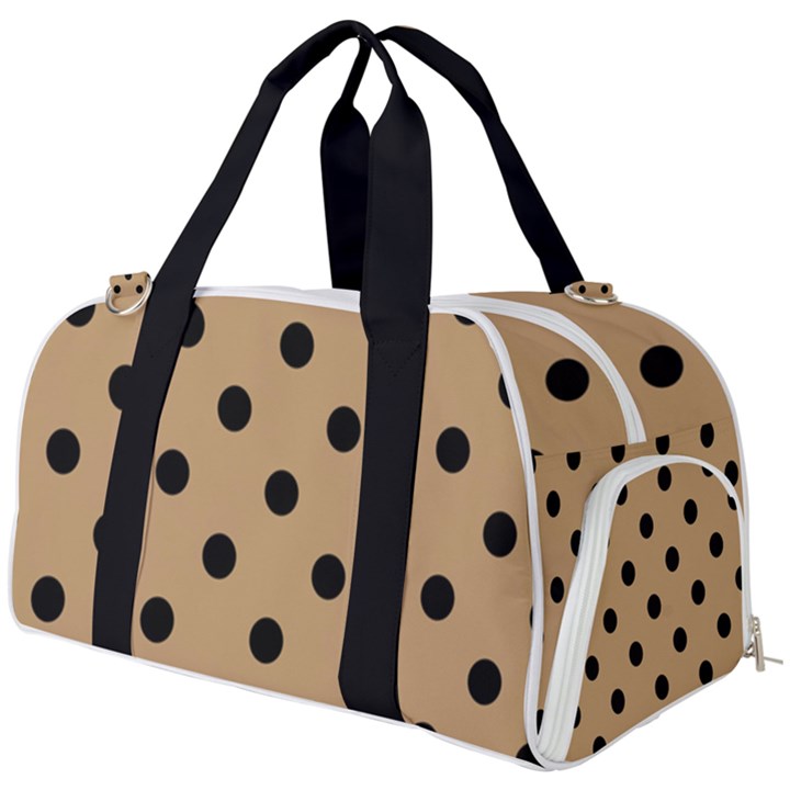 Large Black Polka Dots On Wood Brown - Burner Gym Duffel Bag