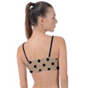 Large Black Polka Dots On Wood Brown - Knot Up Bikini Top View2