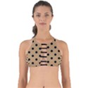 Large Black Polka Dots On Wood Brown - Perfectly Cut Out Bikini Top View1