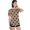 Large Black Polka Dots On Wood Brown - Perpetual Short Sleeve T-Shirt View1