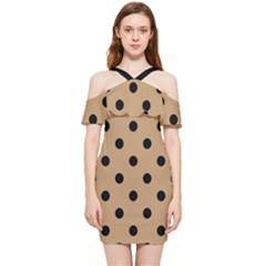 Large Black Polka Dots On Wood Brown - Shoulder Frill Bodycon Summer Dress