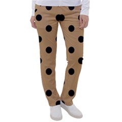 Large Black Polka Dots On Wood Brown - Women s Casual Pants